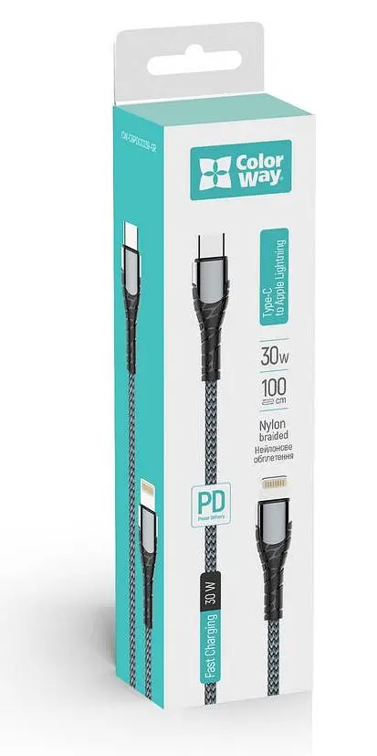 Кабель ColorWay USB-C - Lightning (M/M), PD Fast Charging, 3 А, 1 м, Grey (CW-CBPDCL033-GR) - фото 8