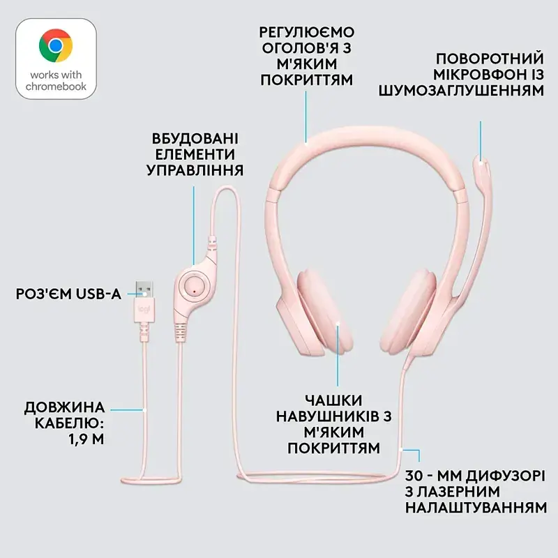 Гарнітура Logitech USB H390 (981-001281) Rose (6857748) - фото 8