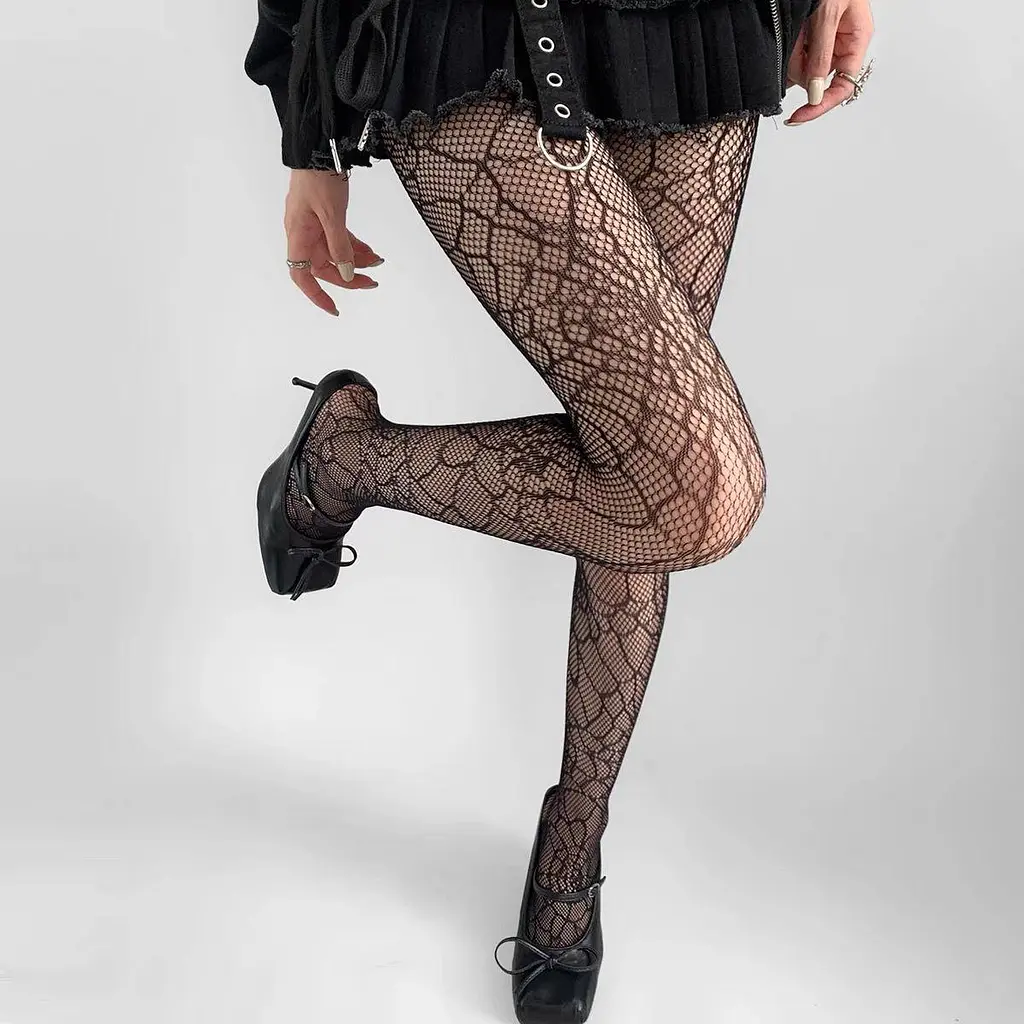 Колготки в сітку з павутиною one size чорні - фото 3