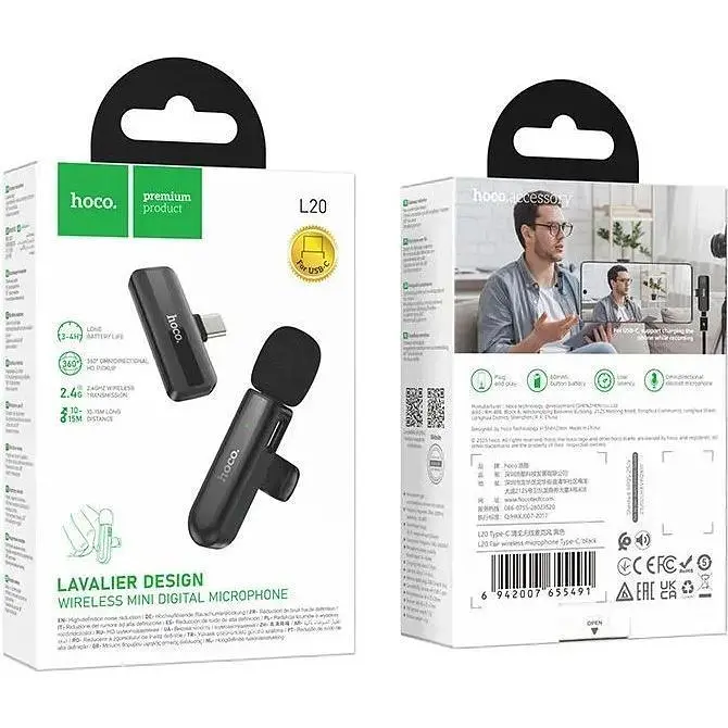 Мікрофонна радіосистема Hoco L20 USB-C Black (6942007655491) [158602] - фото 7