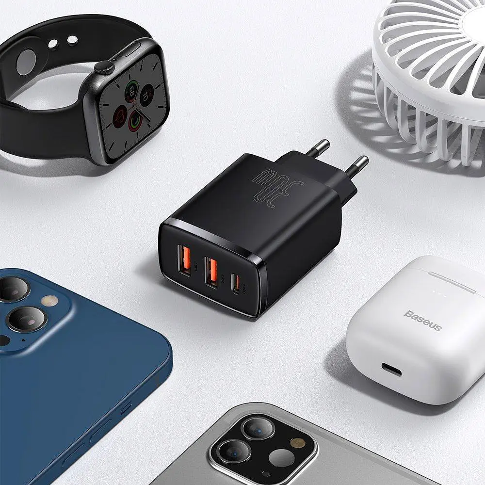 Мережевий зарядний пристрій Baseus Compact Quick Charger 2U+C 30W Black (CCXJ-E01) [73372] - фото 6