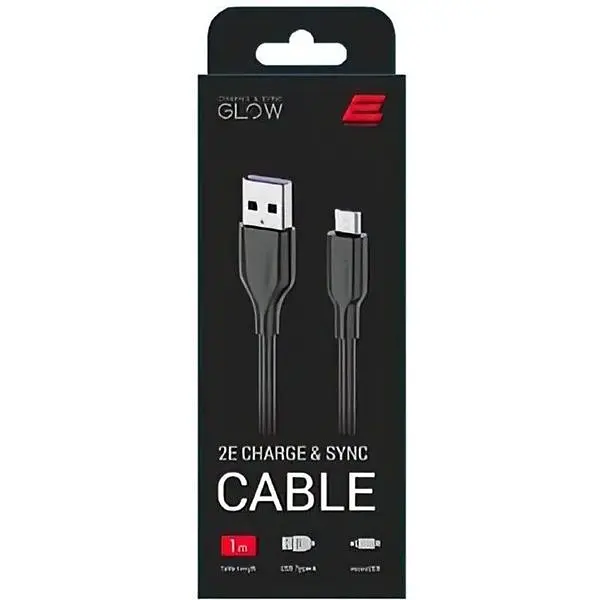 Кабель 2E USB-A - microUSB Glow 1m Black - фото 2