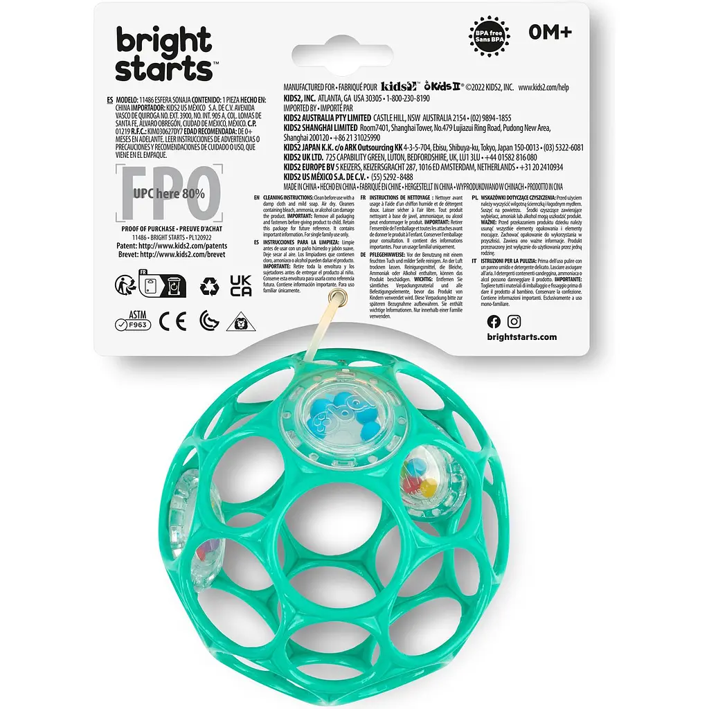 Игрушка-погремушка Bright Starts Oball Rattle голубая (11486) - фото 4