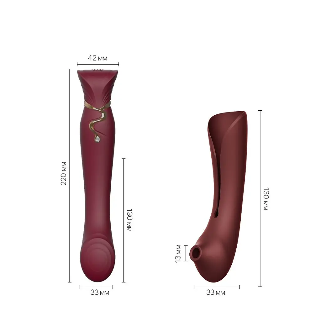 Смартвібратор 3в1 Zalo - Queen Set Wine Red, пульсівна перлина та вакуум, кристал Swarovski - фото 3