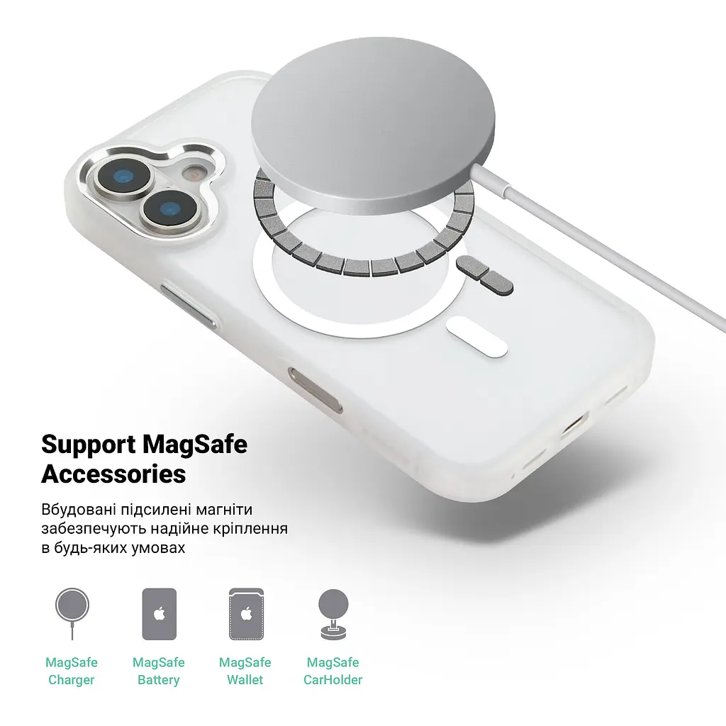 Чехол для Apple iPhone 17, Unit MagSafe, белый, прозрачный, магсейф, противоударный, магнитный, панель-накладка с поддержкой MagSafe, с поддержкой беспроводной зарядки, TPU+PC, защита всего корпуса, ударостойкий, ArmorStandart (ARM90580) - фото 4