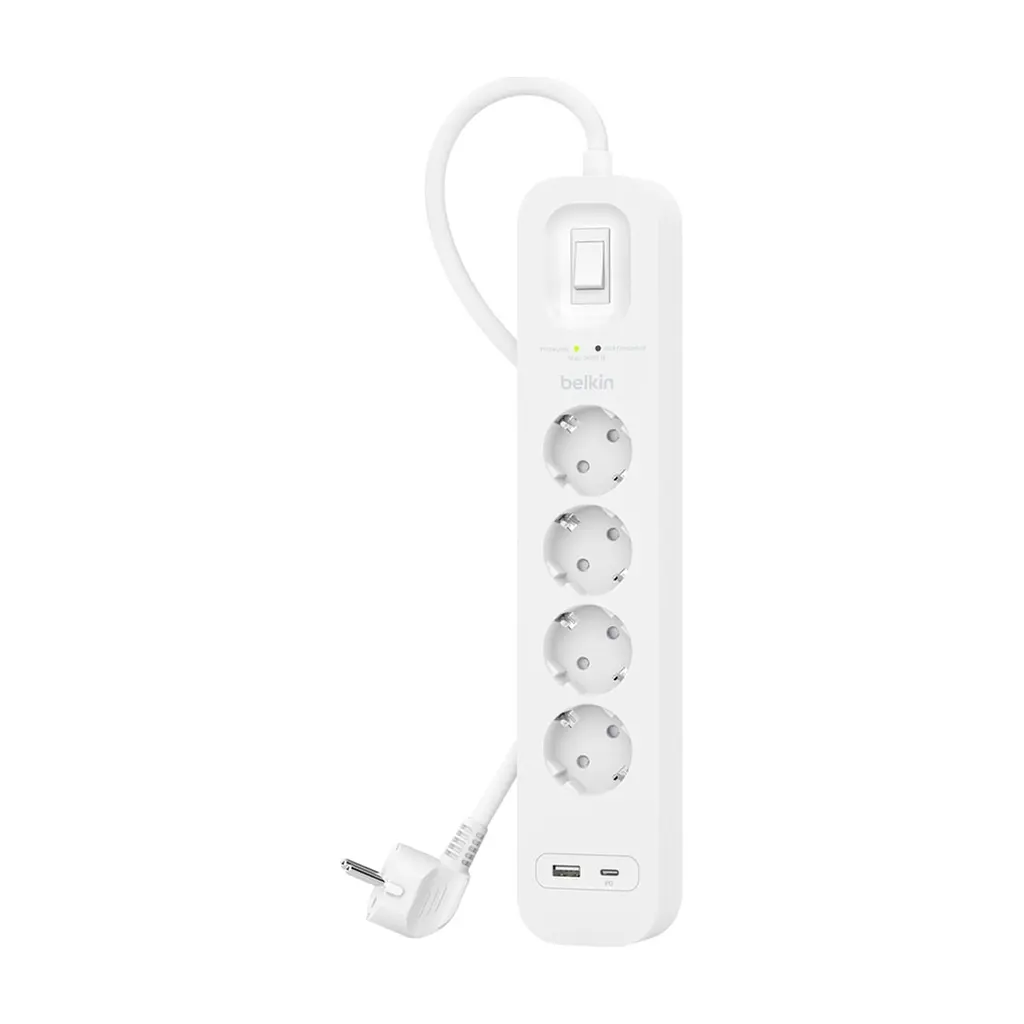 Мережевий фільтр живлення Belkin 4хТипF, 16А, USB-A/USB-C 18Вт, 2м (SRB001VF2M-V2) - фото 2