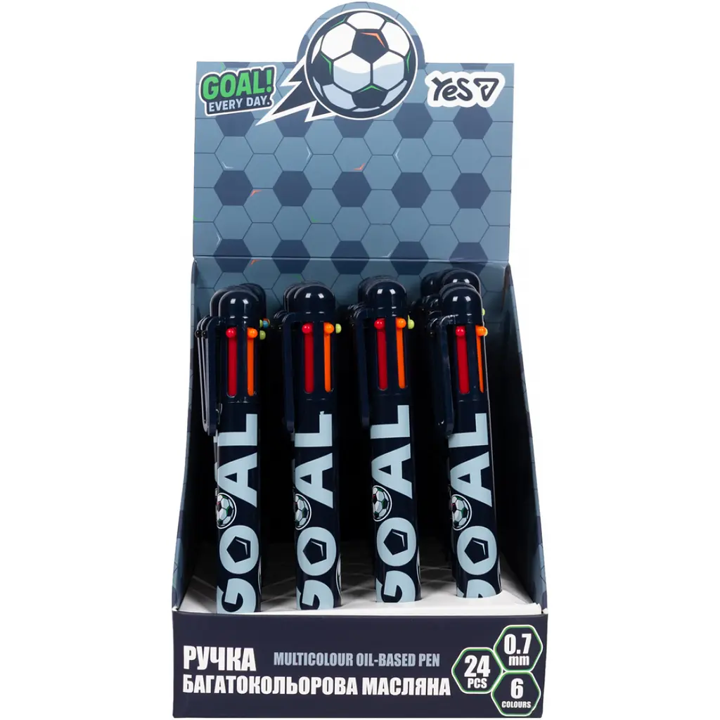 Ручка кулькова автоматична Yes Football 0.7 мм 6 кольорів (412279) - фото 4