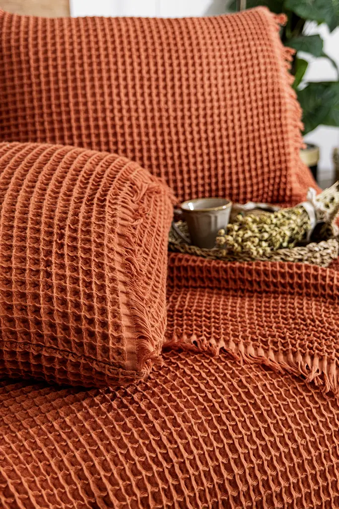 Вафельное покрывало Saheser Norah Copper 240x260 см + 2 наволочки 50x70 см pbe0052240 - фото 2