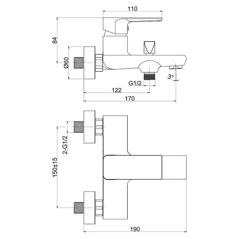 Смеситель для ванны и душа Cersanit Suaro S951-240 однорычажный Хром 30412 - фото 2