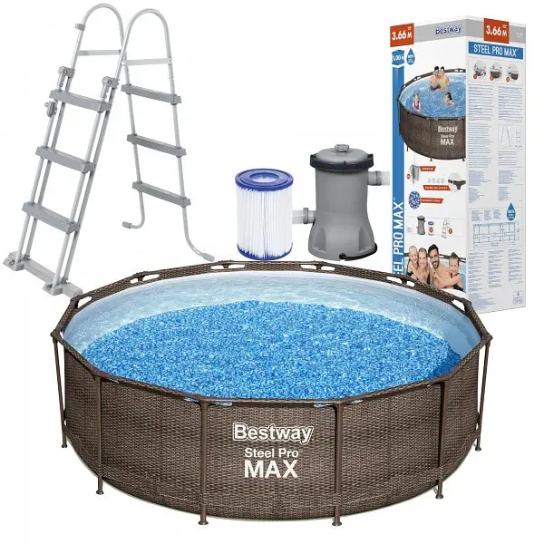 Каркасний басейн Bestway 56709 мега великий розмір 366 x 100 см з фільтруючим насосом і сходами - фото 2