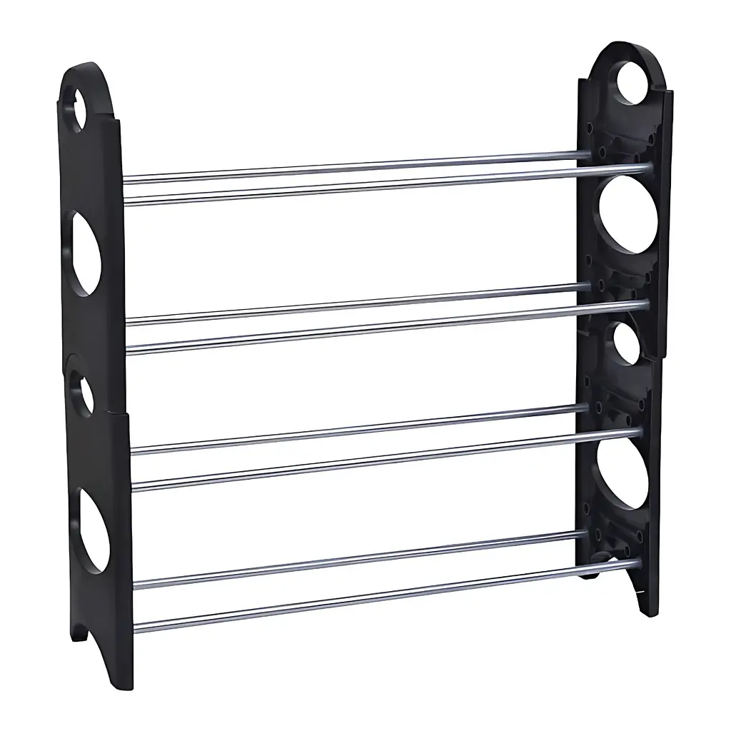 Полиця органайзер для взуття в передпокій Shoe Rack на 4 яруси, комбінація металу з пластиком, чорна (57198011) - фото 3