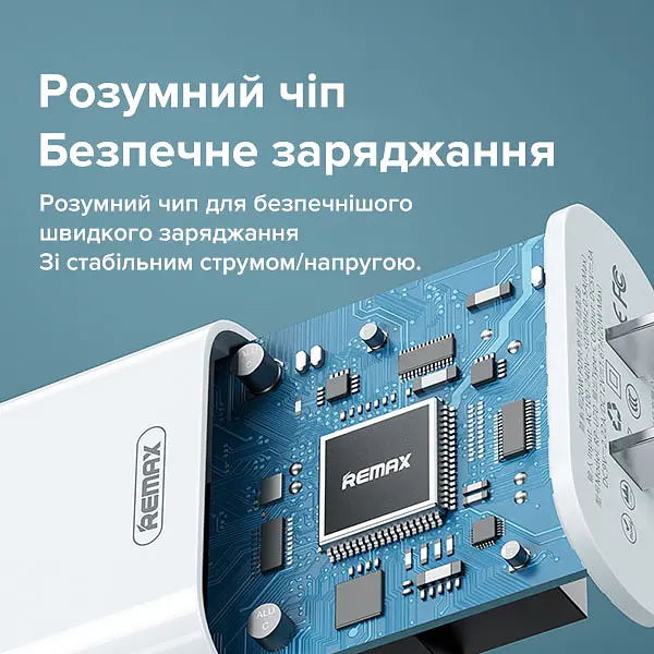Швидка зарядка 20W Remax RP-U70 1xType-C PD+QC EU Білий для Iphone та Android - фото 5