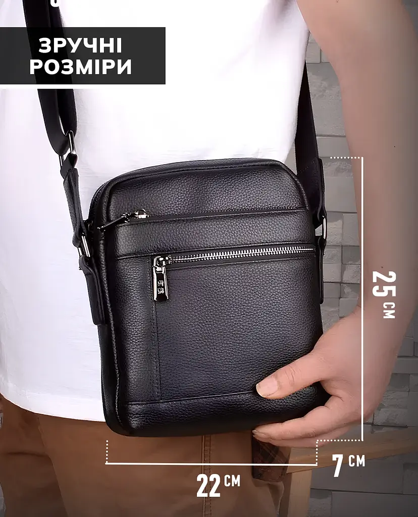 Шкіряна чоловіча сумка-барсетка через плече з ручкою чорна Tiding Bag 78465 220 мм - фото 4
