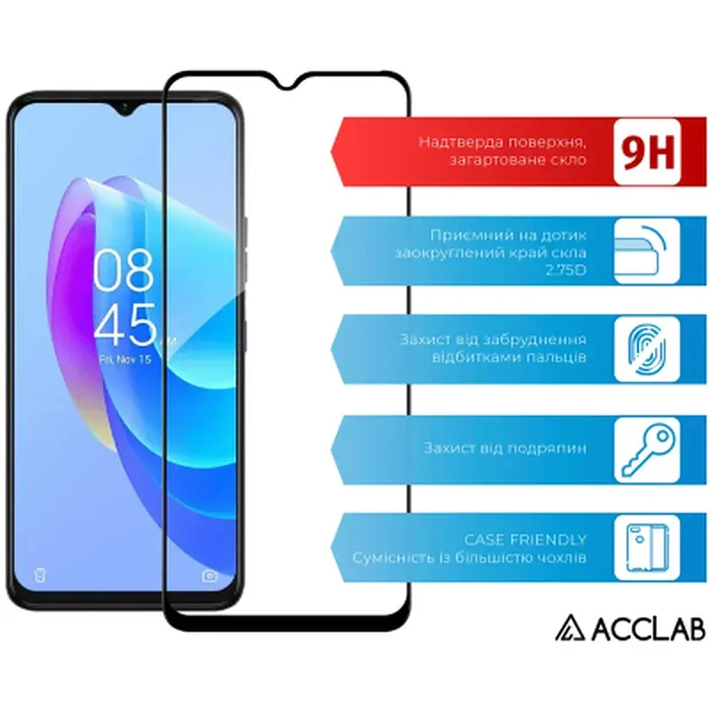 Скло захисне ACCLAB Full Glue Tecno Spark 9 Pro Black (1283126547300) - фото 3