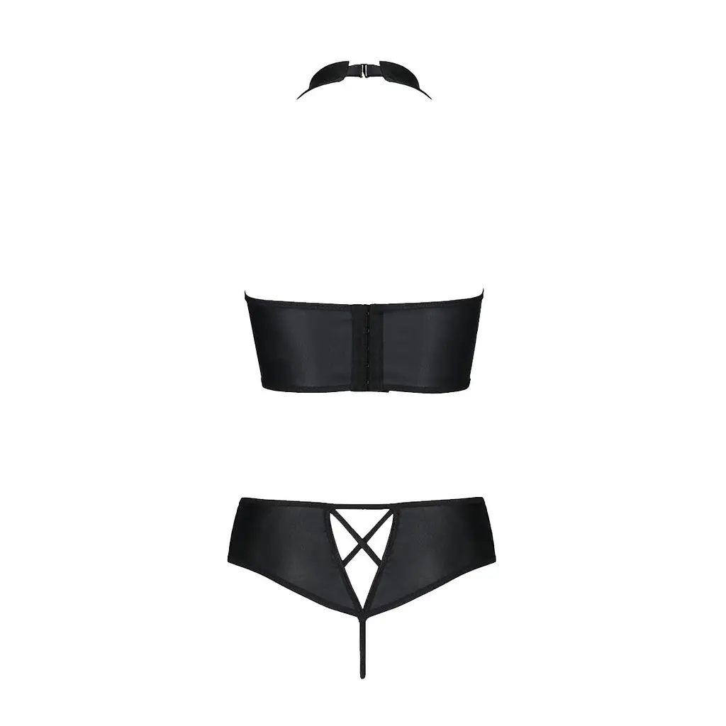 Комплект з екошкіри Passion NANCY BIKINI 6XL/7XL black, бра та трусики з імітацією шнурівки - фото 4