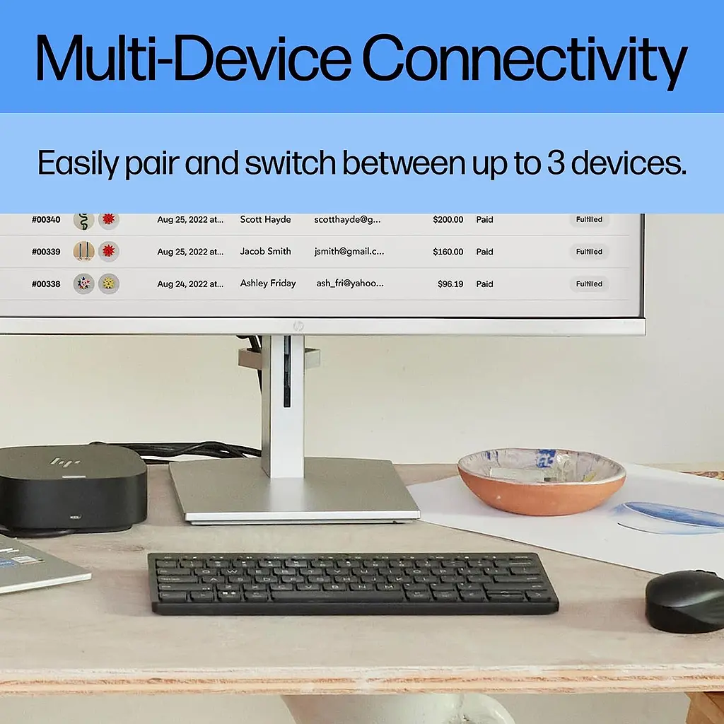 Клавиатура мембранная 350 Compact Multi-Device, 78key, BT, EN/UK, черный HP teh0013842 - фото 5