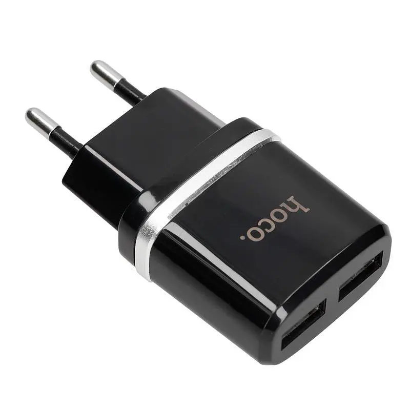 Мережевий зарядний пристрій Hoco 2USB C12 2.4A Black + USB Cable XiaomicroUSB - фото 3