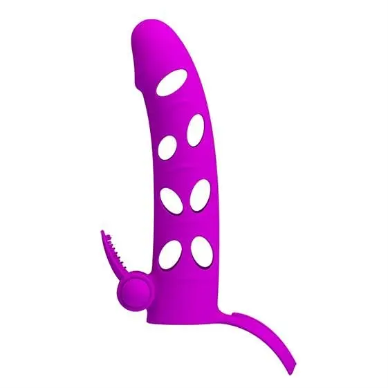 Насадка на член - Pretty Love Vibrating Penis Sleeve With Ball Strap 6" Purple - фото 2