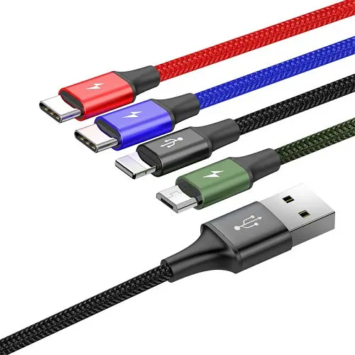USB кабель Baseus Fast 4-in-1 Cable For lightning+Type-C(2)+Micro 3.5A 1.2M чорний CA1T4-B01 - фото 3