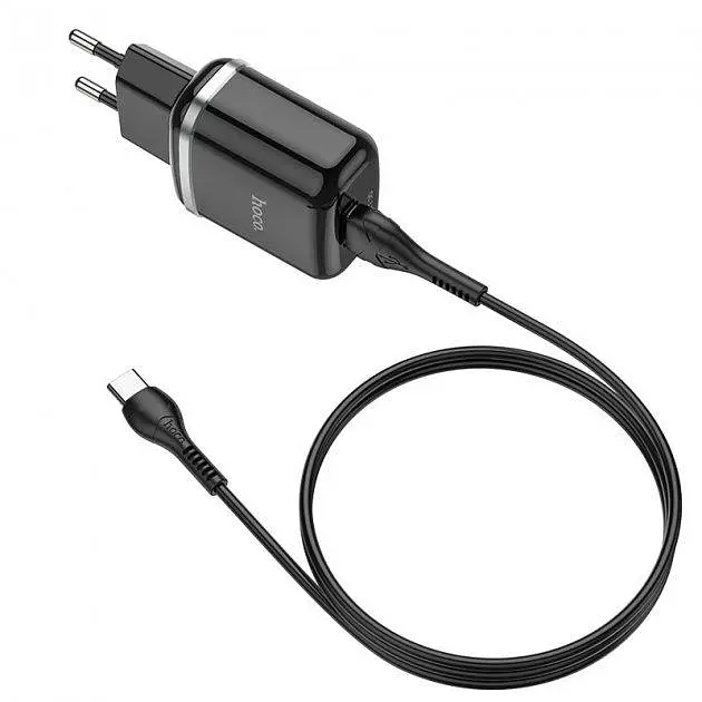 Мережевий зарядний пристрій Hoco N3 Special single port 1 USB, QC3.0 + USB Cable Type-C 3A Black - фото 6