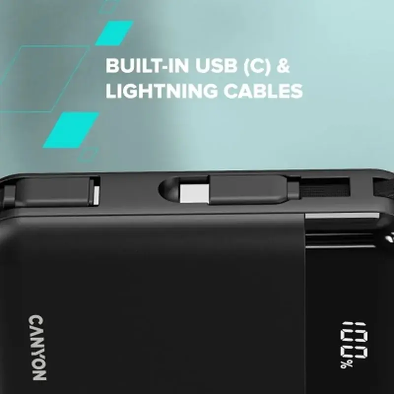Батарея універсальна Canyon 10000mAh OnPower 104 PD/20W, QC/22.5W built-in cable Black (CNS-CPB104B) - фото 8