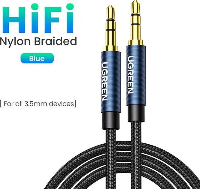 Кабель Ugreen AV112 3.5 мм Male to 3.5 мм Male Cable Gold Plated Metal Case with Braid 1 м Blue (10685) - фото 2