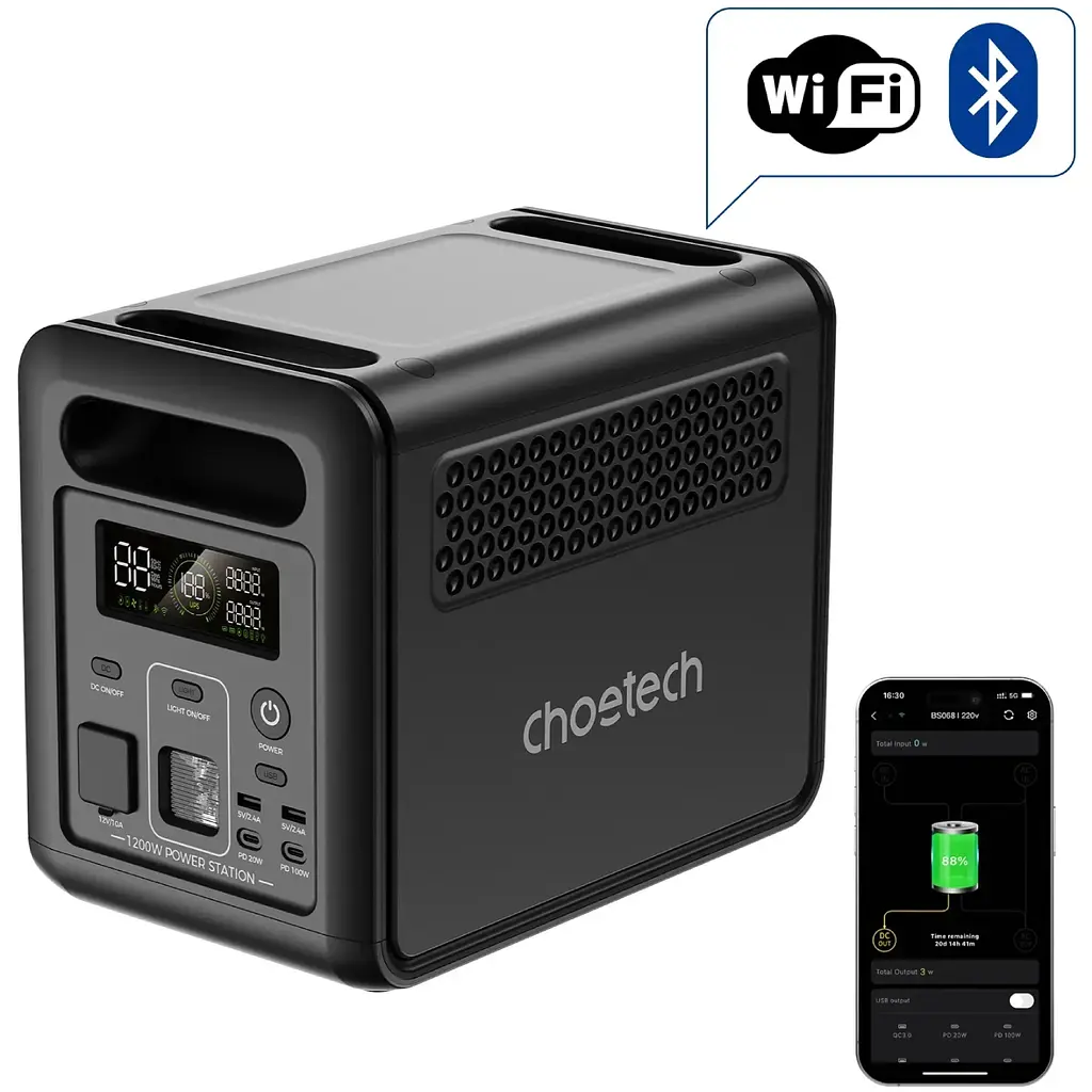 Зарядна станція Choetech BS068 1200Вт (1024Вт/г) AC,LiFePo4,MPPT, UPS, USB-C PD100 Вт - фото 5