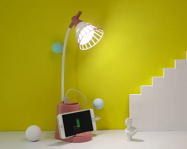 Настільна LED-лампа акумуляторна на гнучкій ніжці з органайзером та підставкою для телефону світильник з функцією Power Bank 1200 mAh Elite EL-2176 рожева - фото 10