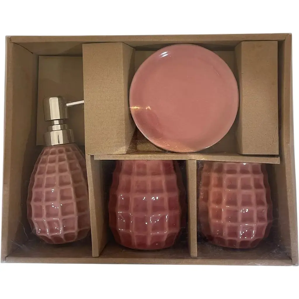 Набір аксесуарів для ванної кімнати No brand керамічний рожевий 28.5x22.5x9 см - фото 7