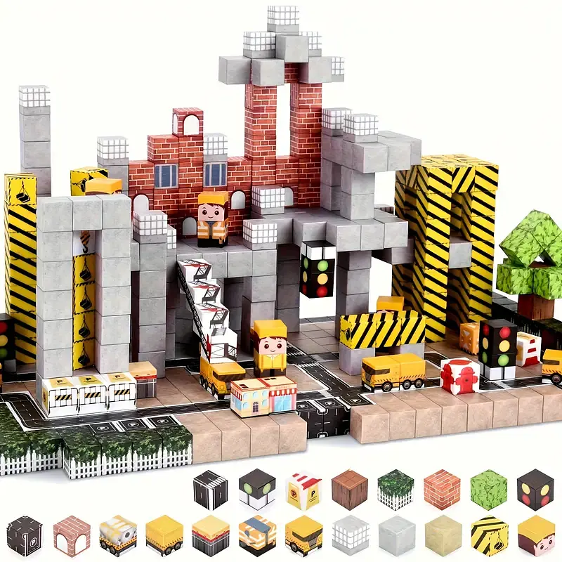Магнітний конструктор Minecraft 128 шт + 3 фігурки по грі Майнкрафт Промисловий Mk001037 - фото 6