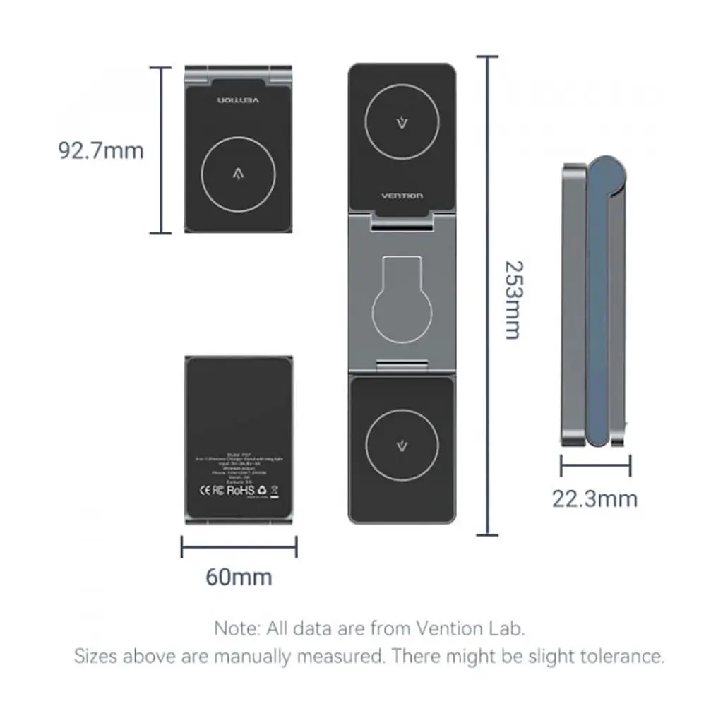 Зарядний пристрій Vention Magnetic Wireless Charger 15W 3-in-1 gray (FGFH0) - фото 3
