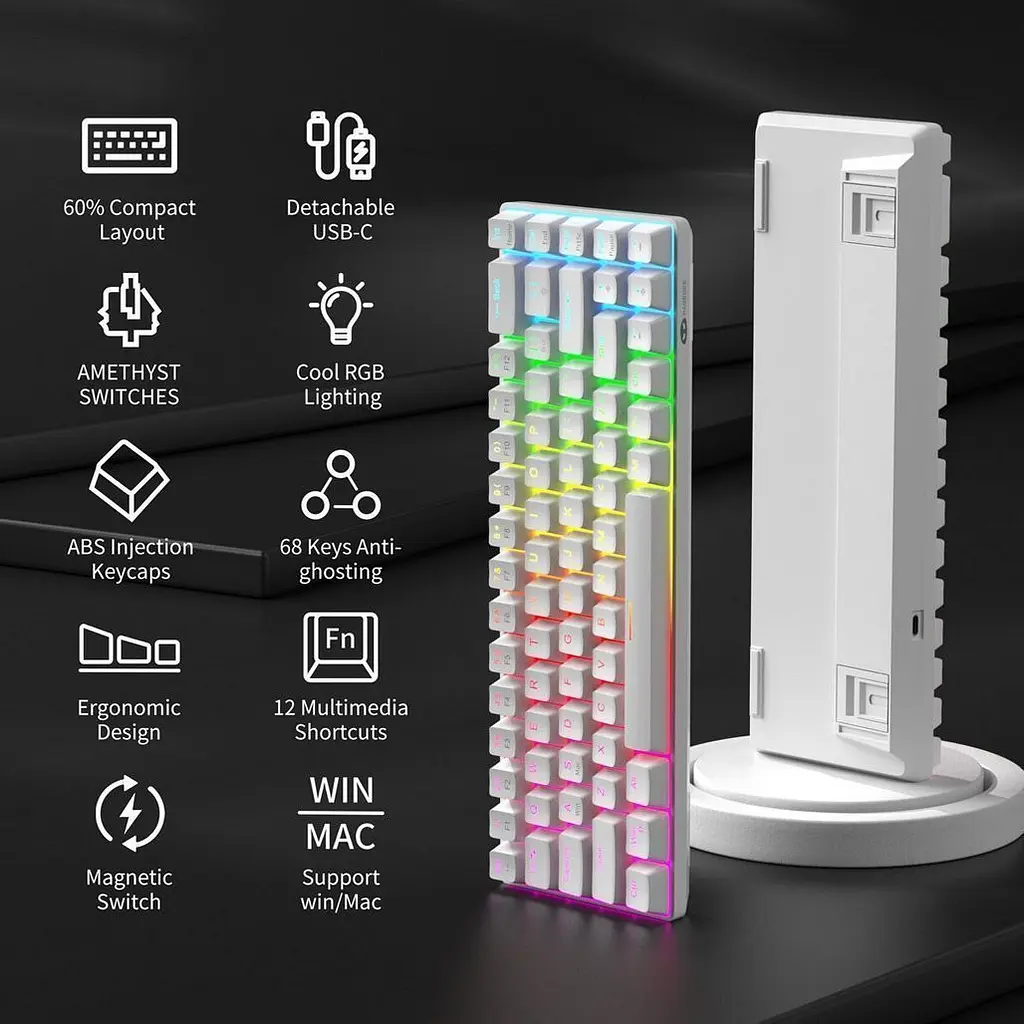 Клавіатура MageGee MK-BOX RGB Magnetic Amethyst Switch White (6971969728653-UA) [164297] - фото 7