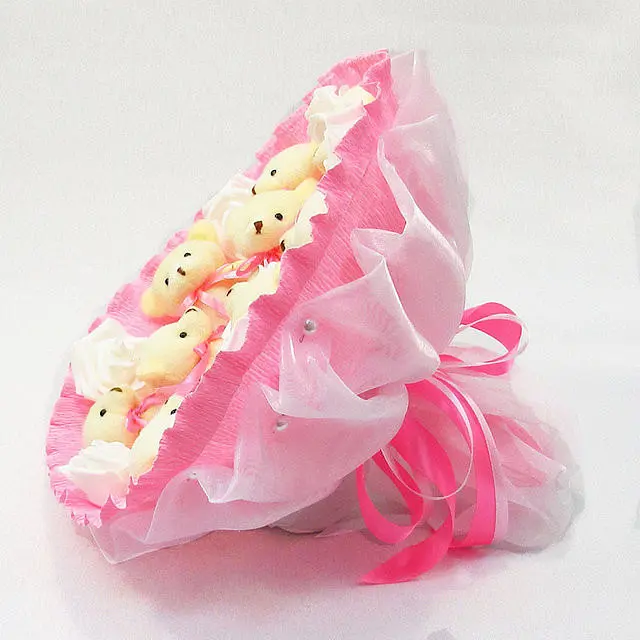 Букет из мягких игрушек 9 мишек 5337IT розовый - фото 3