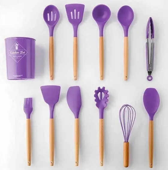 Набор кухонных принадлежностей Silicone kitchen utensils set 12 предметов Фиолетовый - фото 6
