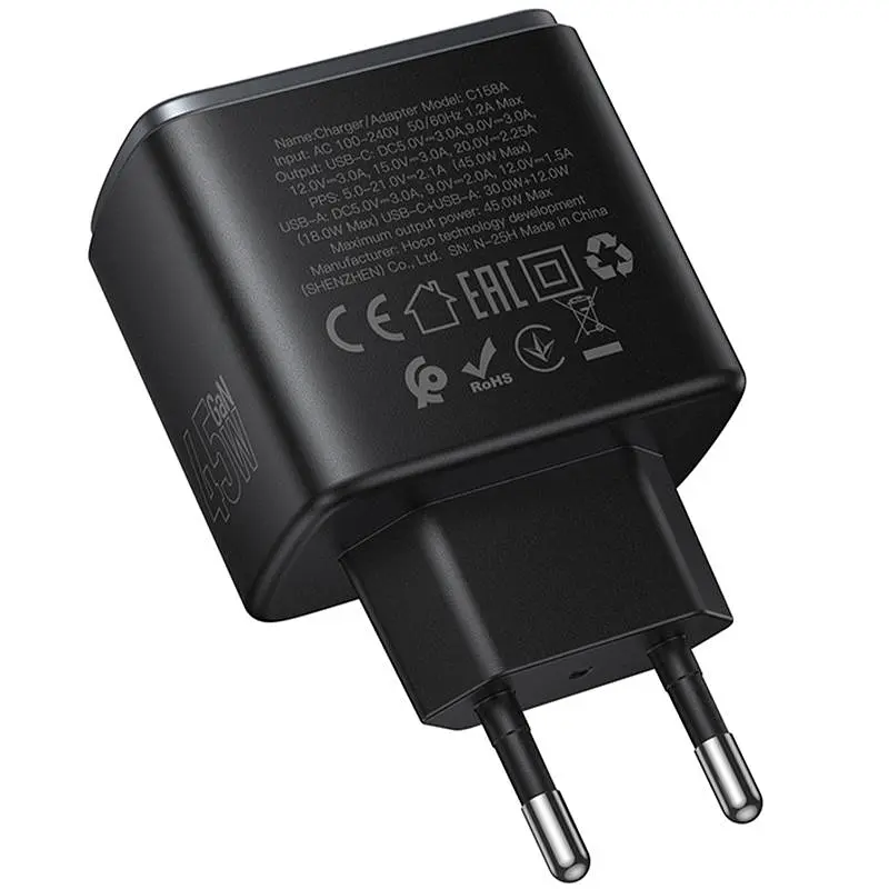МЗП Hoco C158A Upgrade PD45W (1USB-A/1C) Black - фото 5