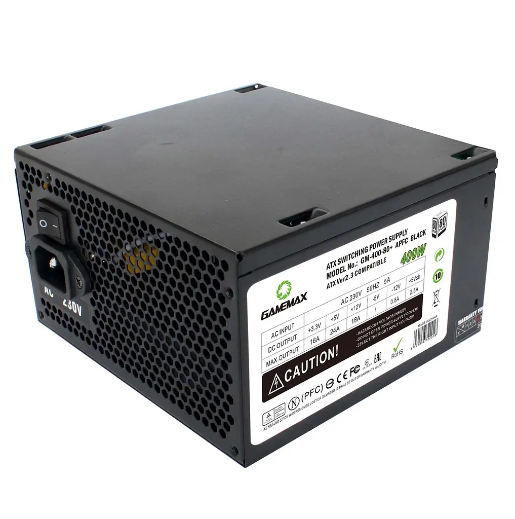 Блок питания GameMax 400 Вт GM-400, Black, 80+ Basic, Active PFC, 12 см, 2xMolex / 3xSATA / 1x6-pin / 1x4+4-pin / 1x20+4-pin, защита OVP/UVP/OLP/OPP/SCP - фото 3