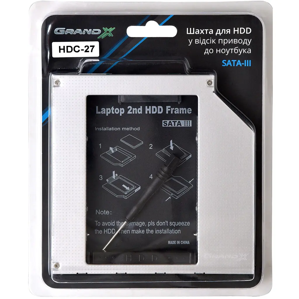 Фрейм-перехідник Grand-X HDD 2.5'' to notebook 12.7 mm ODD SATA3 (HDC-27) - фото 3