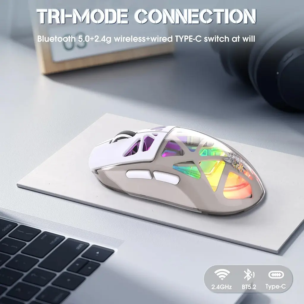 Компьютерная мышка Onikuma беспроводная игровая с RGB подсветкой Bluetooth+2.4GHz аккумуляторная USB адаптер для ПК ноутбука - фото 7