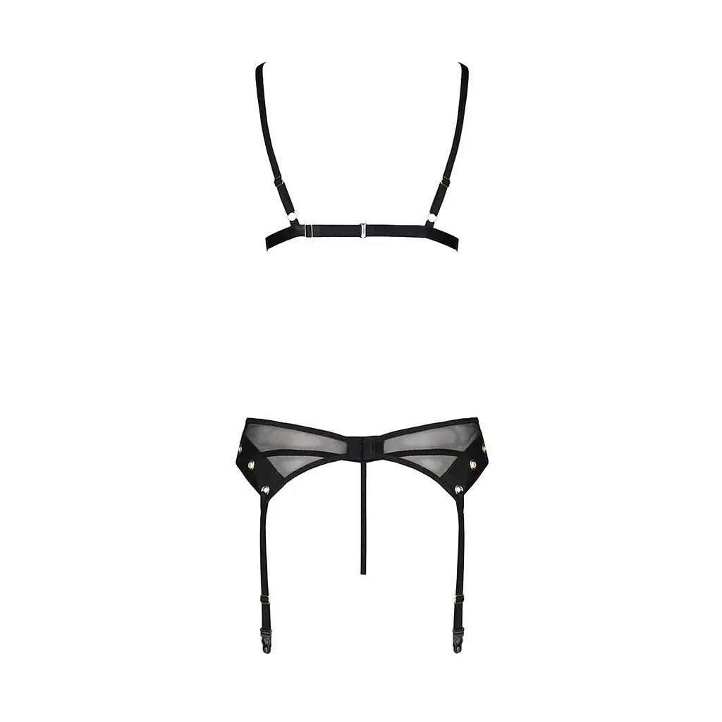 Комплект білизни Passion NESSY SET S/M black, бюстгальтер, пояс для панчіх, стрінги - фото 4