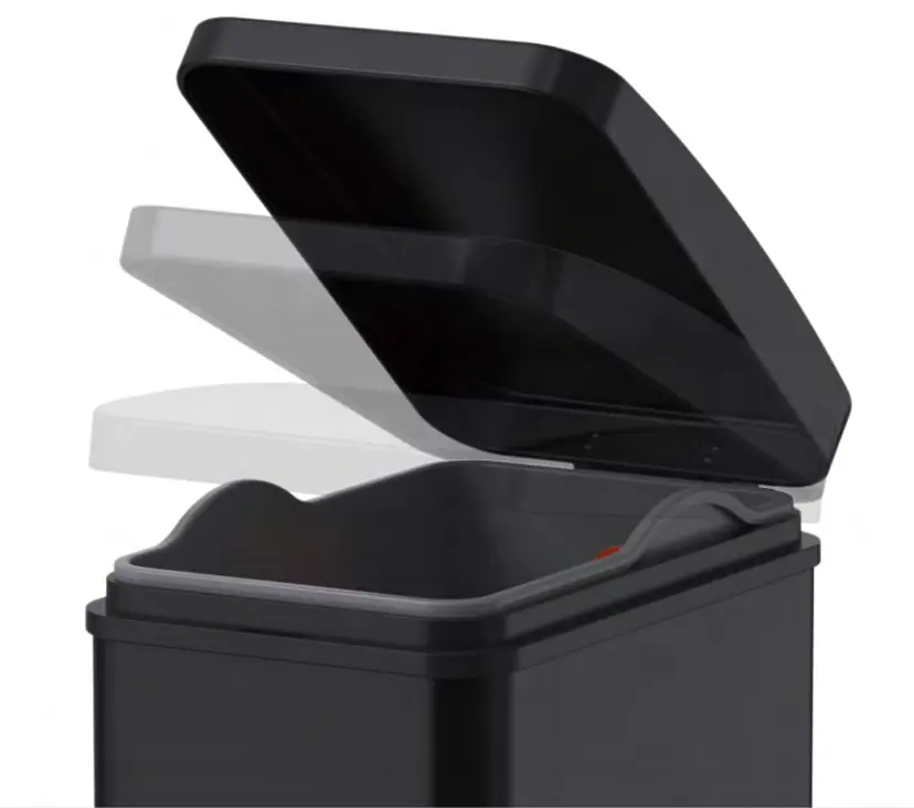Відро для сміття з плавним закриттям прямокутне Koer TC-010108-05 8 л Black KR5593, Чорний матовий - фото 4