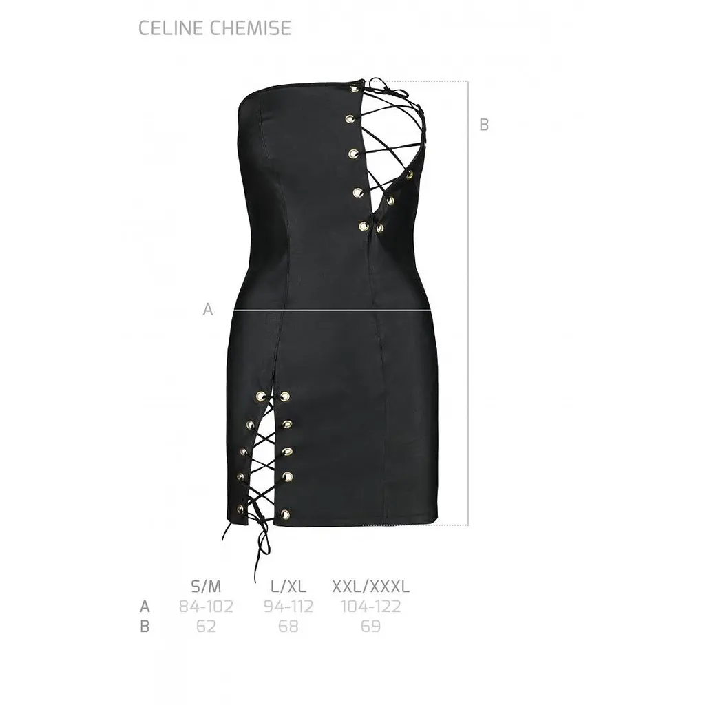 Мінісукня з екошкіри Passion CELINE CHEMISE S/M, black, шнурівка, трусики в комплекті - фото 7