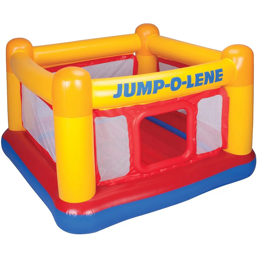 Батут дитячий надувний Intex Jump-O-Lene 174×174×112 см, манеж для стрибків з захисною сіткою, 3–6 років, 54 кг