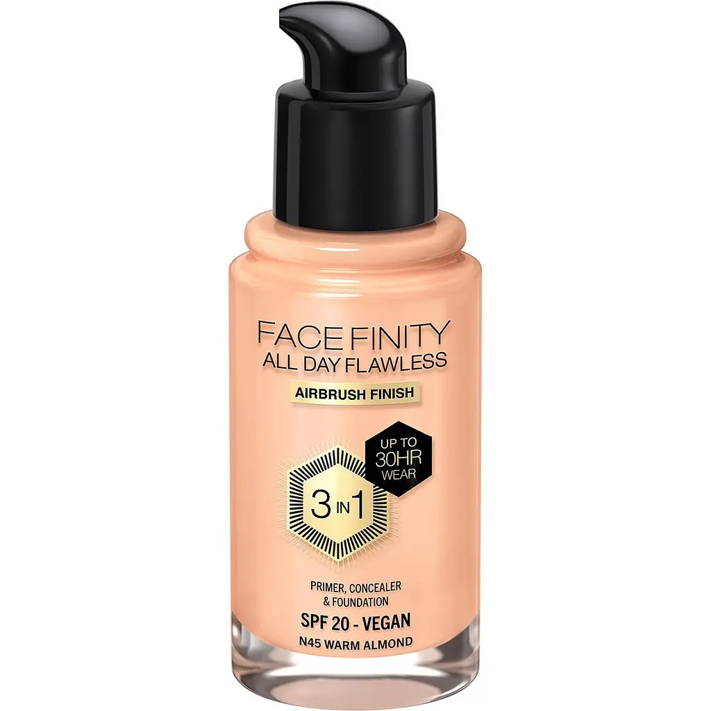 Тональна основа Max Factor Facefinity All Day Flawless 3 in 1 New відтінок N45 (Warm Almond) 30 мл - фото 2