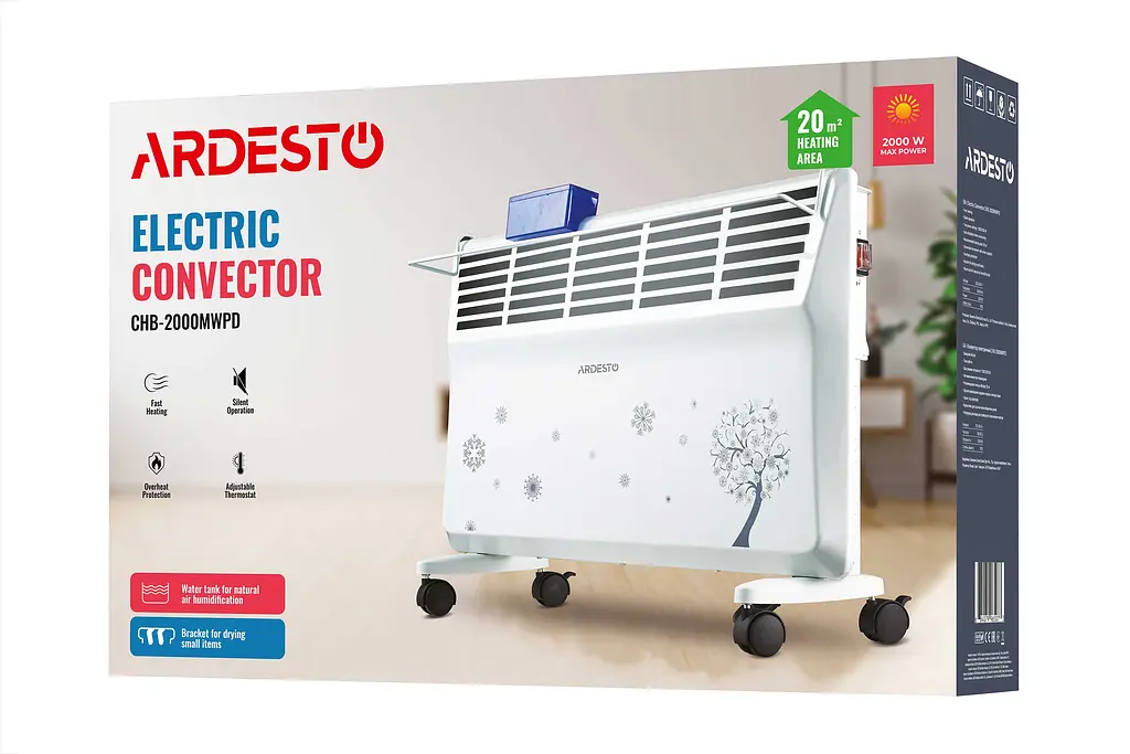 Конвектор ARDESTO підлоговий/настінний 2,0 кВт, площа обігріву 20 кв.м., білий (CHB-2000MWPD) - фото 7