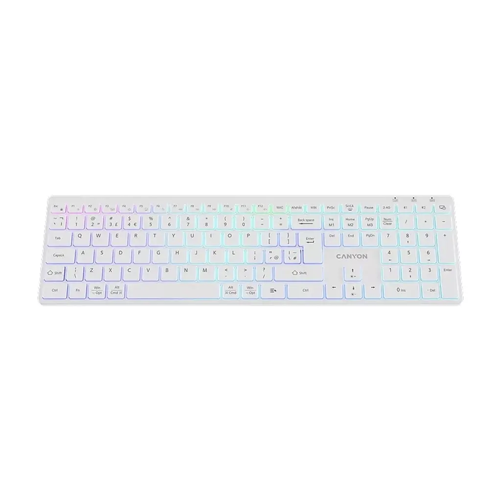 Клавіатура Canyon HKB-W11 Slim Dual Mode Wireless/Bluetooth RGB UA White (CNS-HBTK11W) - фото 3