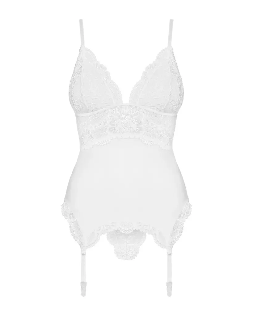Сатиновый кружевной корсет Obsessive Obsessive 810-COR-2 babydoll & thong S/M - фото 5