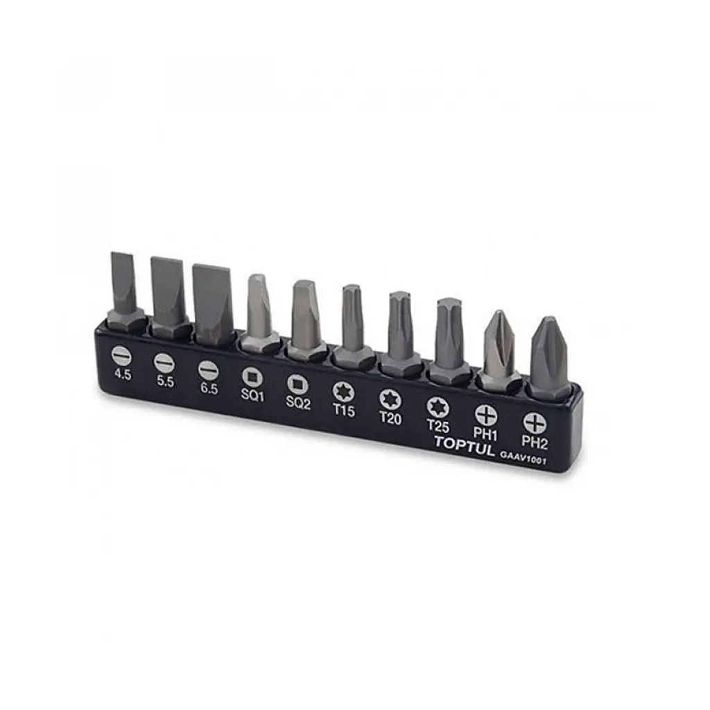 Набір біт Toptul для шуруповерта 1/4" 10 шт. (PH,SL,Torx,SQ) (GAAV1001)