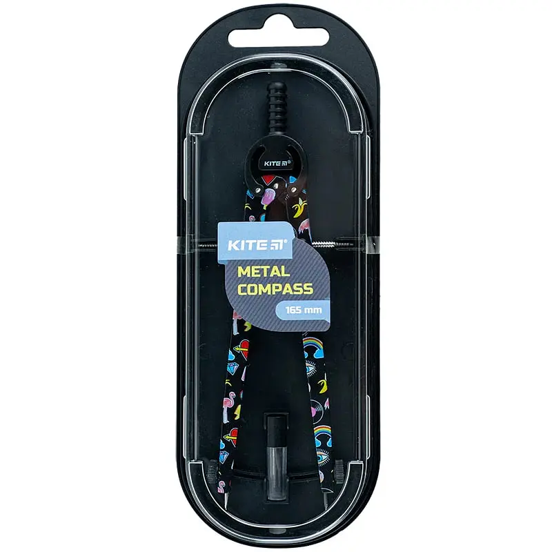 Циркуль металлический Kite с грифелем в футляре 16.5 см черный с принтом (K24-415-3) - фото 2
