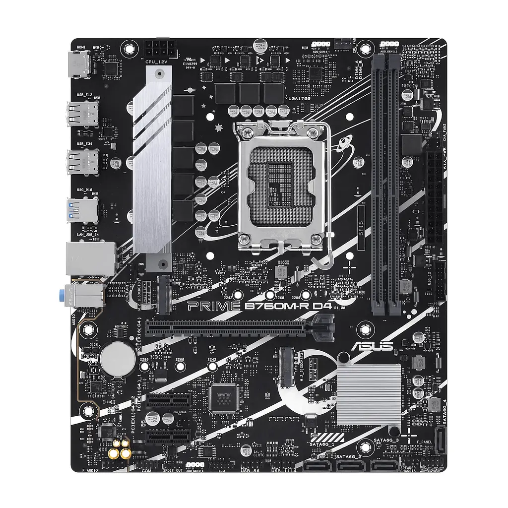 ASUS Материнcька плата PRIME B760M-R D4 s1700 B760 2xDDR4 M.2 HDMI mATX