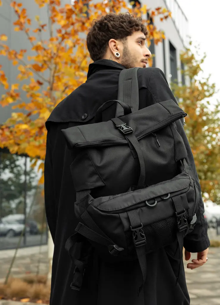 Чоловічий рюкзак рол Sambag RollTop Double чорний тканевий 41 х 27 х 18 см (24330065m)